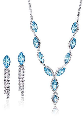 Gkaopi Schmucksets für Damen Strass Kristall Kette Lange Quasten Ohrringe Set Brautschmuck Set mit Halskette und Ohrringe für Hochzeit Party (Blau)