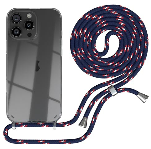 EAZY CASE Handykette kompatibel mit iPhone 16 Pro Max Handyhülle mit Umhängeband, Handykordel mit Schutzhülle, Silikonhülle, Hülle mit Band, Stylische Kette für Smartphones, Navy Camouflage