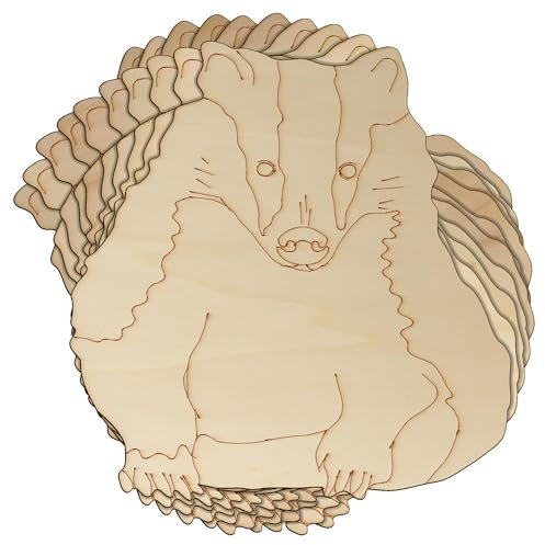 10 tassi in legno a forma di animale selvatico europeo, 3 mm, 6 x 5,2 cm, senza foro