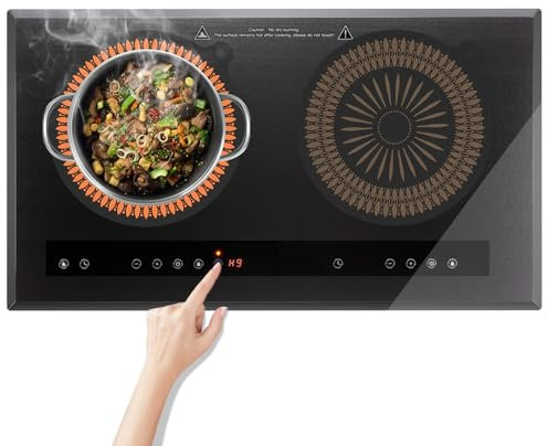 KR KITCHENRAKU Lot de 2 tapis de protection thermochromiques translucides pour plaque de cuisson à induction, (magnétique) en silicone pour cuisinière à induction (noir translucide (orange), 24,1 cm