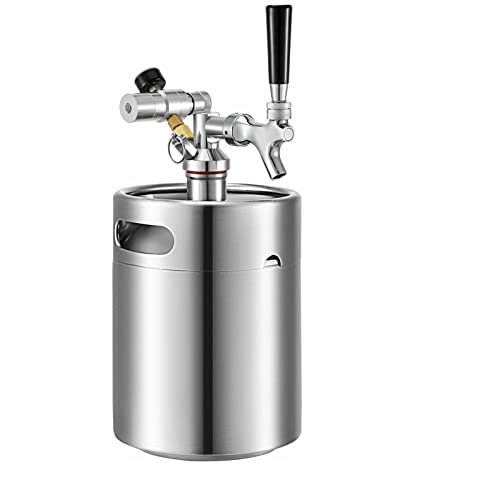 RLVYTA Cerveza elaborada Mini dispensador de Cerveza portátil de Acero Inoxidable con Grifo de Cerveza, 2L, 4L, 5L Kit Cerveza(169 Oz (5L))
