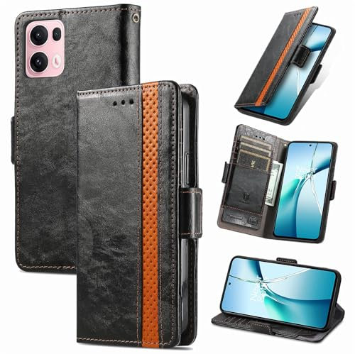 COQUE Hülle für Oppo Reno 13 Pro,schützende TPU-Leder-Klapphülle,Stand-Wallet-Faltschale,Business Splicing Schutzhülle für Oppo Reno 13 Pro-Schwarz