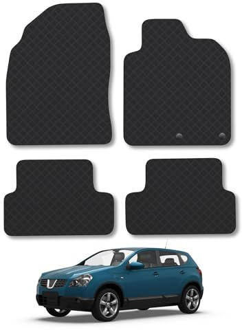 Nissan Qashqai (2007-2014) Heavy Duty Thick Rubber Car Mats Accessories Tailored Fit Front Rear Set Compatible Accessory Waterproof Durable Non-Slip 5mm Full Coverage Protection with Clips
