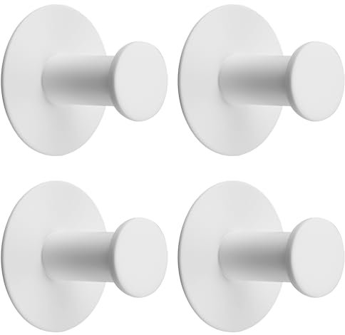 SAYAYO Klebehaken, Haken Selbstklebend Wandhaken Weiß 4 Stück Handtuchhalter Ohne Bohren Edelstahl Handtuchhaken Kleiderhaken Bademantelhaken für Bad, Toilette, Küche, Büro