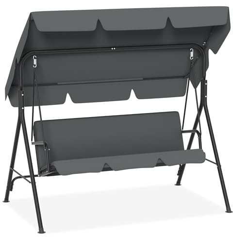 HENGMEI Hollywoodschaukel Gartenschaukel 3-Sitzer Gartenliege Schaukelbank Metall Garten Schaukel mit Verstellbarem Sonnendach Hängeschaukel mit Liegefunktion(193x110x152cm, Grau)