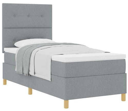 vidaXL Boxspringbett mit Matratze Hellgrau 90x200 cm Stoff