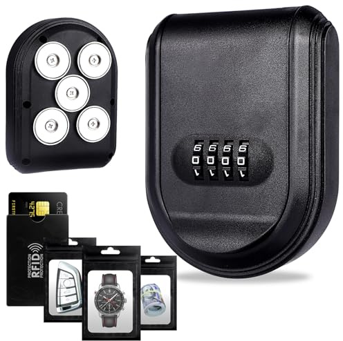 Boîte à clés magnétique pour dessous de voiture avec 5 aimants puissants, cachez une clé à l'extérieur avec serrure à combinaison réinitialisable, porte-clés magnétique étanche pour extérieur