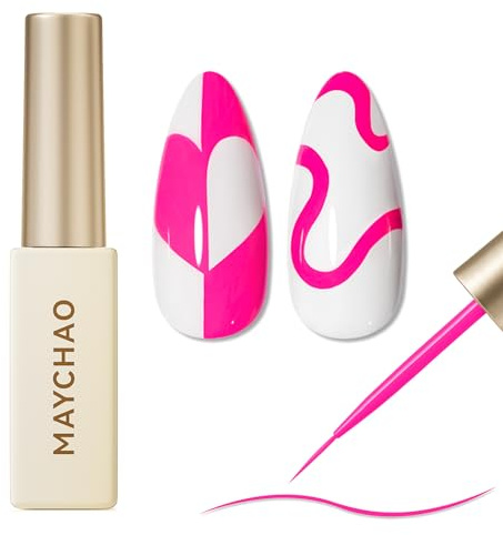 MAYCHAO Hot Pink Swirl Gel Liner Nail Art Polish 3D Effect Gel Nail Polish 8ml Build in Thin Brush Painted Drawing Stripper Nail Varnish Curing Requires for Home Salon