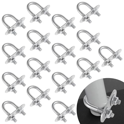 16 Pcs Round U Bolts, Galvanized Steel M6 Bend U Clamp Bolts with Nuts, Plates, and Washers, Sturdy U Bolts for Boat Trailer, Tube, 0.63 (16mm) Inner Width & 1.81 (46mm) Length