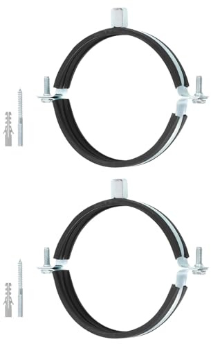 TA-VIGOR 2 Pcs Adjustable Pipe Bracket Clamp 4.33(110mm), Wall Ceiling Mount Split Ring Pipe Hanger, Heavy Duty Galvanised Iron Strap Clamp with Rubber Cushion for Water Gas Drainage