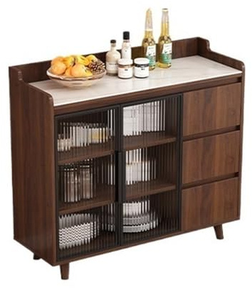 Huangj-0527 Geschirrschrank Sideboard Schrank an der Wand integrierter Lagerschrank Glastür Wohnzimmer