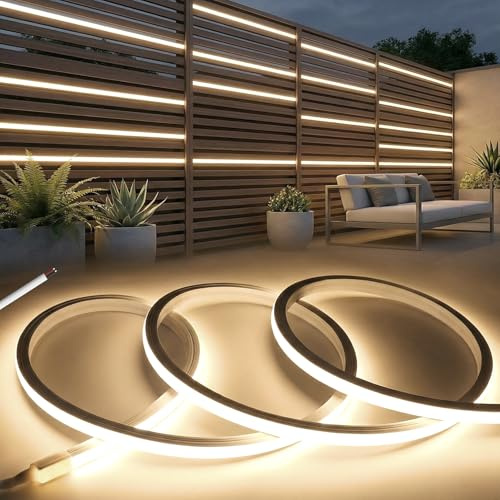 12V LED Streifen 2M, Silikon Neon LED Strip Neutralweiß 4000K, Wasserdicht IP65 Lichtband Aussenbereich 10mm Breite Flexibles Schlauch Led Band für Außen Innen Küche DIY Dekoration, Ohne Netzteil