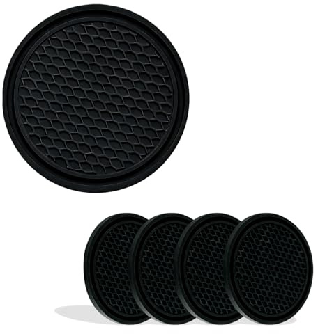 KLINNA Lot de 4 dessous de verre de voiture - En silicone - Antidérapants - Accessoire intérieur encastré - Utilisation pour porte-gobelet - Protection universelle - Noir