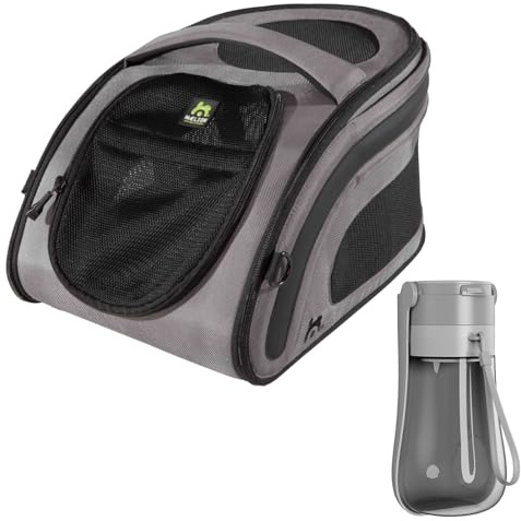 Maelson Snuggle Kennel anthrazit 52 cm + Trinkflasche - Transportbox und Reise Wasserflasche für Hunde und Katzen