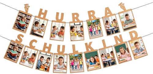 Girlande Schulkind Deko Einschulung Mädchen,Hurra Schulkind Schuleinführung | Deko 2026 Fotogirlande Banner Hängende Wanddekoration Endlich für Mädchen Jungen Fotos Schulstart Party Geschenke (Khaki)