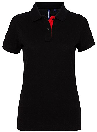 Asquith & Fox Women's Contrast Polo Shirt, Multicolour (Black/Red 000), 12 (Size:Medium)