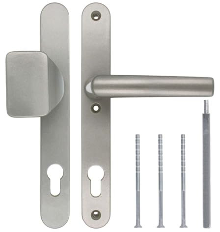 Türgriff/Türdrücker/Türklinke/Drückergarnitur DHS 92mm (Schildbreite 32mm) - Dunkelsilber F9 - mit Knauf