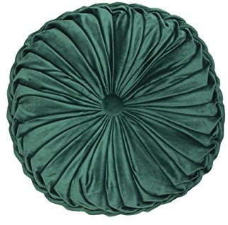 YSN Home Collection - Wunderschönes Kissen Zierkissen Samt Gefühl plissiert mit eleganter Knopfraffung Rund (grün, 1)