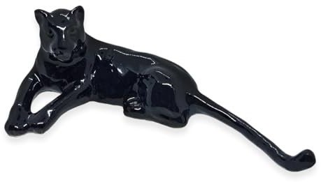 WitnyStore Winzige 10,2 cm schwarze ruhende Panther-Figur – Miniatur-Figur, handgefertigt, Keramik, Panthera, Wildkatzen, Löwe, Tiger, Jaguar, Leopard, Panther, Tier, kleine Porzellan, dekorative