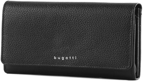 bugatti Linda Geldbörse Damen Groß viele Fächer Leder 18CC - Portemonnaie Damen Leder - Portmonee Geldbeutel Damengeldbörse - Schwarz