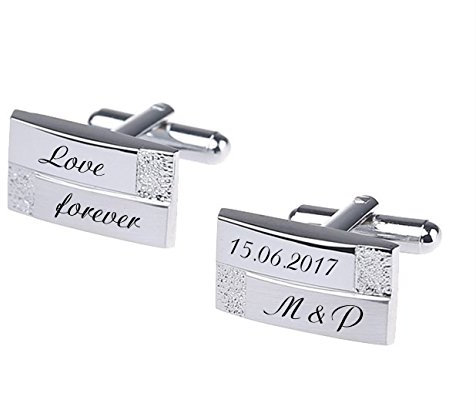 aplusashop ID Manschettenknöpfe mit Gravur nach Wunsch Edelstahl, Hochzeit, Business NEU 11 (Mit Gravur)