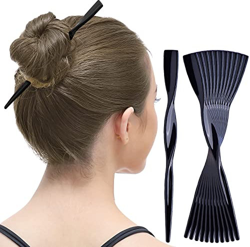 RC ROCHE ORNAMENT 12 Pcs Womens Fashion Hair Sticks Flat Twist Plastic Stylish Chopstick Bun Maker Updo Hairpins Premium Quality Beauty Accessory Girls Ladies, Medium Black
