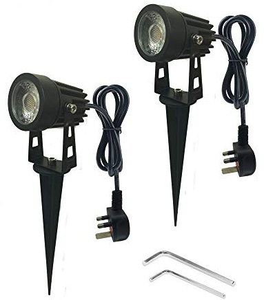 Pack of 2, WeFoonLo Outdoor Mini LED Landscape Lights Waterproof Spotlight with Spike Stand and Plug for Driveway,Outdoor Lawn Lighting, Flood Garden,Yard (Warm White, 5W)