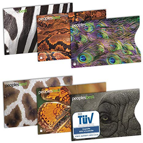 6er Set TÜV geprüfte RFID & NFC Blocker Kreditkarten-Schutzhülle - Stabile EC Kartenhülle gegen Datenklau & unerlaubtes auslesen - Extra dünn 100% Datenschutz Kreditkartenhülle mit Motiv (Tier Animal)
