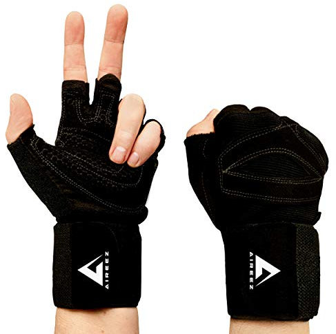 Aireez® 2 in 1 Fitness Handschuhe, Trainingshandschuhe, Sporthandschuhe & Handgelenk Bandagen für Damen & Herren, Gewichtheben Pad, Kraftsport, Krafttraining, Crossfit Grips & Gym Training