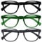 OPULIZE Pop Lesebrille 3er Pack Keck Rund Matt Rahmen Federscharniere Kratzfest Schwarz Grün Grau Herren Damen RRR2-167 +2.00