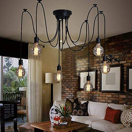 Deckenlampe Spinnen 6 Armen, Retro Pendelleuchte Vintage Spinne Kronleuchter Schlafzimmer Lampe Kronleuchter Industry Ceiling Light Pendelleuchte für Schlafzimmer Wohnzimmer Esszimmer Hotel Bar