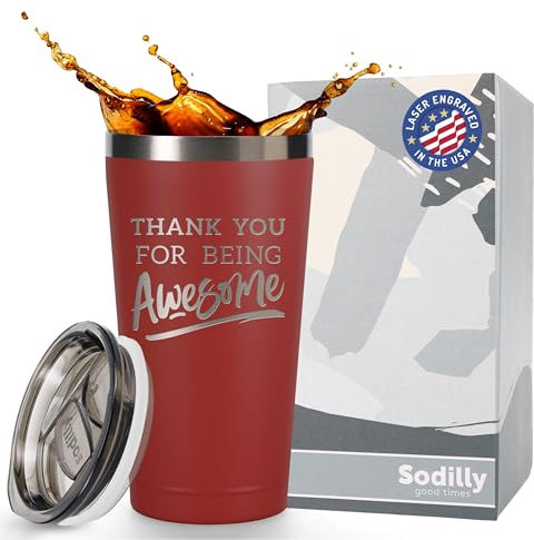 Sodilly Awesome 16 oz Red Tumbler - Encouragement Gift - Employee Appreciation - Stainless Steel Insulated Tumbler - Appreciation Cups - Thank You Tumbler - for Men Women Coworker Friends Teacher