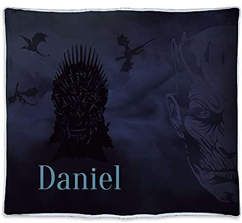 LolaPix Wärmedecke. Personalisierte Geschenke. Kuscheldecke mit Namen. Geek-Geschenke. Personalisierte Fleecedecke. Öko-Tex-zertifiziertes Gewebe. Ungefähre Größe 140x125cm. Game Thrones