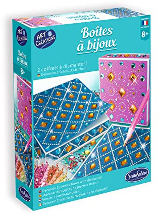 Sentosphère 3903249 Strassstein-Schatulle, Bastelset, Kreativ-Set, DIY für Kinder und Erwachsene, Motiv: Schmucksteine, Mehrfarbig