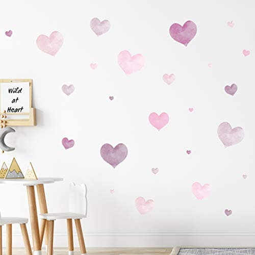 tjapalo®v118 160St.Große Wandtattoo Herzen rosa lila Wandtattoo Mädchenzimmer Herzen Pastell Aquarell Wandsticker Mädchen Kinder Deko