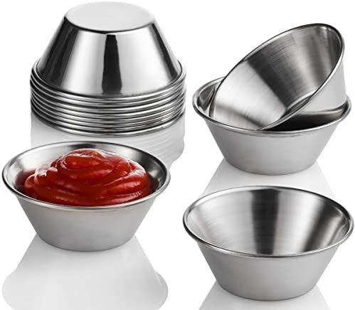 Nechtik Small Sauce Cups, Stainless Steel Ramekin Dipping Sauce Cup, Commercial Grade Individual Round Condiment cups (12, 1.5 oz.)