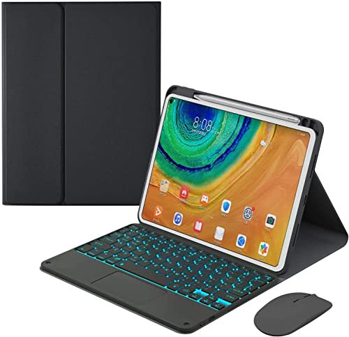 HaoHZ Tastatur Hülle für Huawei Matepad 11 mit Touchpad, Englische QWERTY-Tastatur, Abnehmbare Tastatur Mit Hintergrundbeleuchtung Slim Leather Folio Smart Cover Mit Stifthalter,Schwarz
