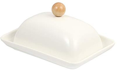 Mantequera Contenedor de mantequilla con tapa Caja de queso de cerámica Placa de postre Mantequilla de lujo Mantequilla para contador hace que se extienden sin esfuerzo (blanco) Mantequillera