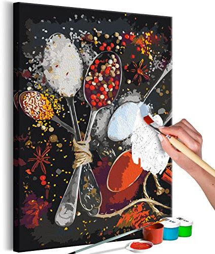 murando - Malen nach Zahlen Küche Salz und Pfeffer Gewürze 40x60 cm Malset mit Holzrahmen auf Leinwand für Erwachsene Kinder Gemälde Handgemalt Kit DIY Geschenk Dekoration