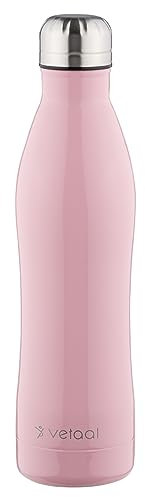 Edelstahl-Isolierflasche Freya 500 ml (Pastellrosa) | vetaal | Wasserflasche Kohlensäure geeignet & Auslaufsicher | rosa | Hält 12 Std. Heiß & 24 Std. Kalt | BPA frei