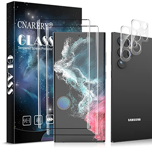 Cnarery 2 Stück Schutzfolie für Samsung Galaxy S22 Ultra und 2 Kameraschutz, Fingerabdrucksensor Kompatible, Anti-Kratzen, Anti-Bläschen Gehärtetem Glas Displayschutzfolie für Galaxy S22 Ultra 5G 6.8