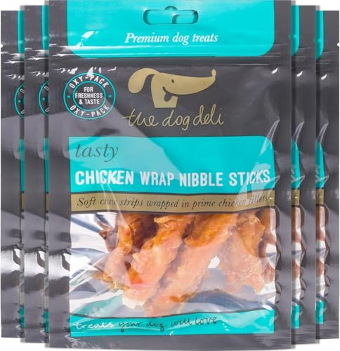 Petface Dog Deli Chicken Wrapped Nibble Sticks Dog Treats, 100g (Pack of 5) | Delicious Prime Chicken, Crunchy Texture, Promotes Dental Health, Resealable Pouch