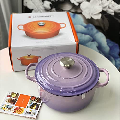 Casserole Dish Cast Iron Braising Pan, Enamel Dutch Oven, Non Stick Enamel Coating, Good Sealing, Lightweight, for All Heat Source, Pot's Body Cast Iron Soup Pot Purple 24cm