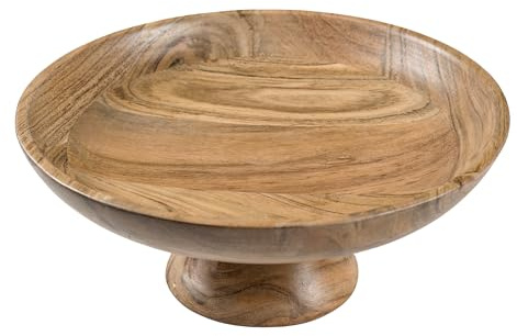 The Fine Living Co. Obstschale aus Holz mit Sockel, 30,5 cm große Servierplatte für Dessert, runde Servierschale für Kuchen, Snacks, Schalen aus Akazienholz, für Tafelaufsatz, Hochzeit, Natur, 30,5 x