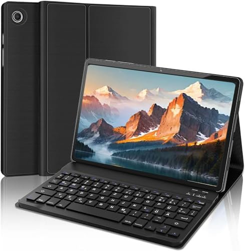AVNICUD Samsung Tablet A8 Hülle mit Tastatur - Deutsches QWERTZ Kabelloser Bluetooth Magnetische Abnehmbare Tastatur für Samsung Galaxy Tab A8 10.5 2022 SM-X200/ X205/ X207, Schwarz