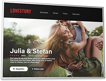 Papierschmiede® XXL Poster im Netflix Design, DIN A2 (42x59,4 cm) Rahmen wählbar, Euer Foto Movie Cover, Personalisierte Bildergeschenke zu Jahrestag, Valentinstag, Geburtstag, Hochzeit „Lovestory“