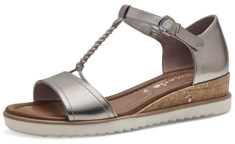 Tamaris Damen Sandalette mit Keilabsatz, metallic, 39 EU