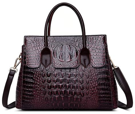 SODOLLEE Handtasche Damen Elegant Krokodil Muster Henkeltaschen Frauen Umhängetasche PU Leder Groß Schultertasche für Reisen Arbeiten Shopper Lila E-3AN Purple