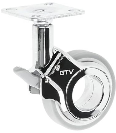 GTV - Möbelrollen GIRA | Lenkrollen | Rollen für Möbel | mit Bremse | Durchmesser 60 mm | aus Kunststoff und Stahl | Verchromt + grau matt
