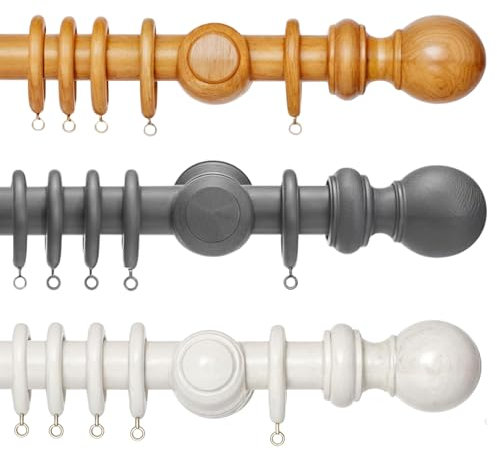 Wooden Curtain Pole – Fixed Length Premium Quality Bay Window Curtain Pole, Wooden Pole for Window and Eyelet Curtains